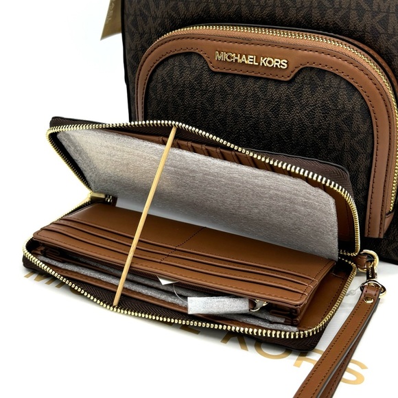 Michael Kors Jaycee Medium Backpack & Continental Wallet Wristlet Brown/Gold main image 10